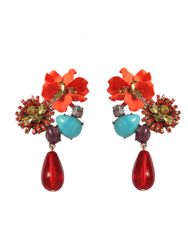 1715214 Flower Shape Geometric Water Drop Earrings Accessories