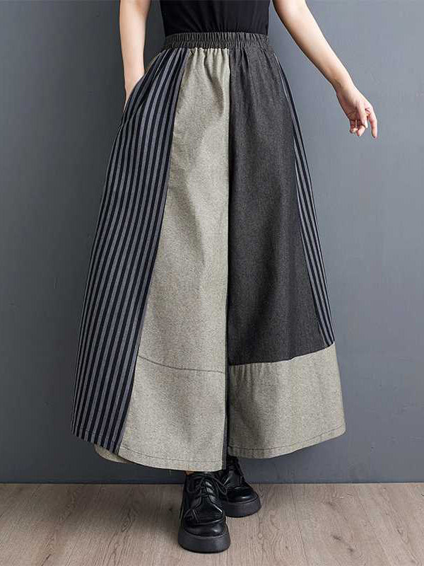 High Waisted Loose Asymmetric Elasticity Printed Split-Joint Pants Trousers main image 0
