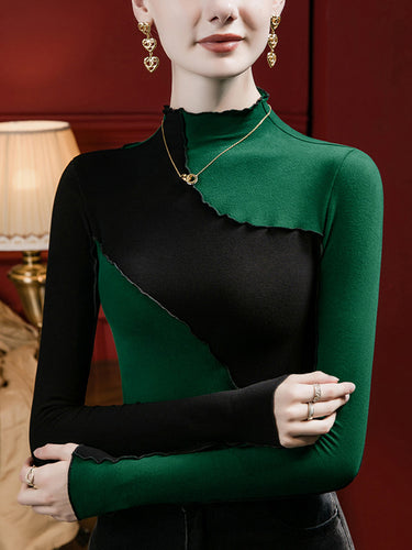 Maniche lunghe Plus size Contrasto color rasfiglio con bombe a foglietto fulture toppe