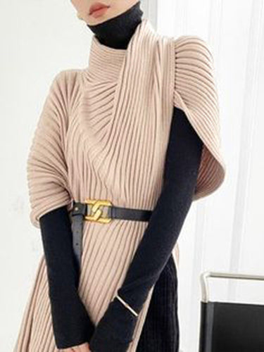 Loose Asymmetric Solid Color Split-Joint High Neck Sweater Tops