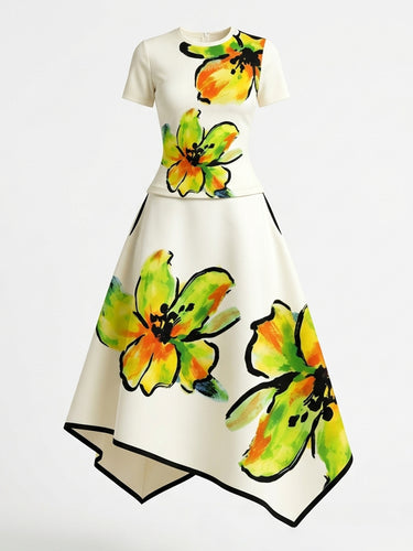 1761638 A-Line High Waisted Flower Print Pockets Skirts Bottoms