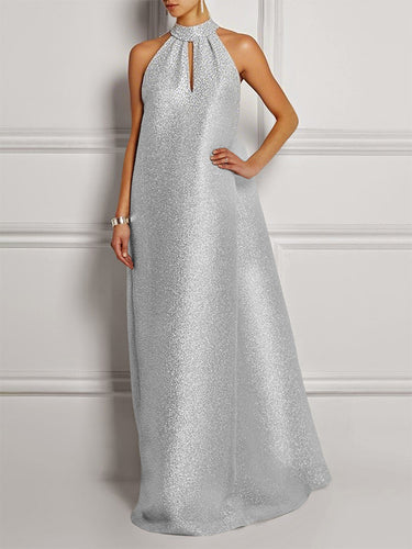 A-LINE HOLTE HOLLED PLATADO SOLID SOLID SOLID Vestidos maxi