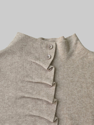 Long Sleeves Pleated Solid Color High Neck Pullovers