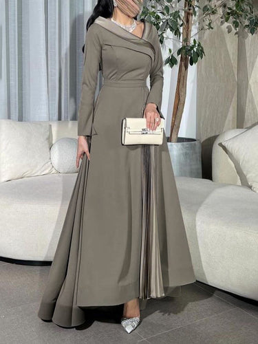 1564677 A-Line Wrap Pleated Solid Color Split-Joint V-Neck Maxi Dresses