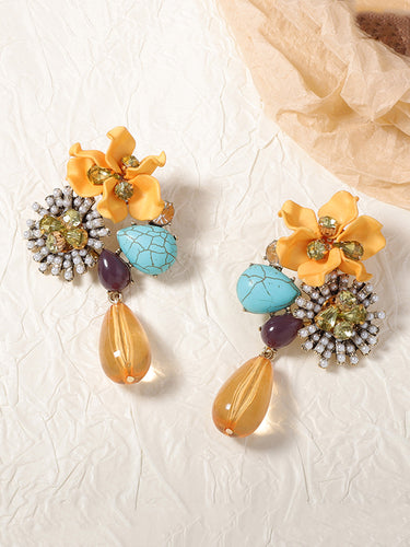 1715219 Flower Shape Geometric Water Drop Earrings Accessories