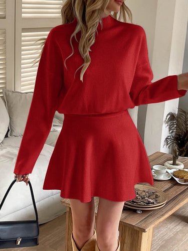 1732172 A-line High Waisted Elasticity Solid Color Round-neck Mini Dresses Sweater Dresses