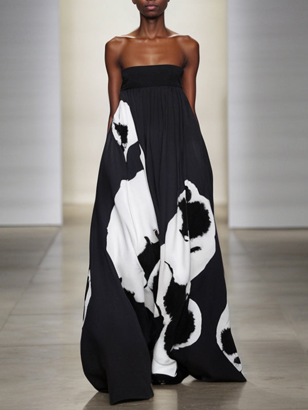 A-line pleated printed tube maxi dress for strapless dress outfits
