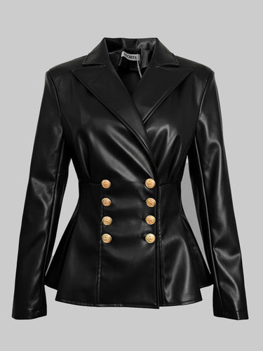 Long Sleeves Buttoned Solid Color Notched Collar Jackets Outerwear