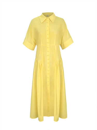 Gevşek Kısa Kollu Düğmeli Piled Plajed Renkli Kazan Yakası Midi Elbiseler Gömlek Elbise