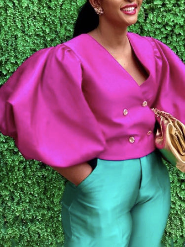 Steeve a vento a V elegante camicetta fucsia