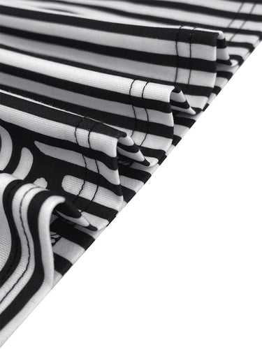 Gevşek üç çeyrek kollu şekil baskılı bölünmüş eklem çizgili stand yaka tişört