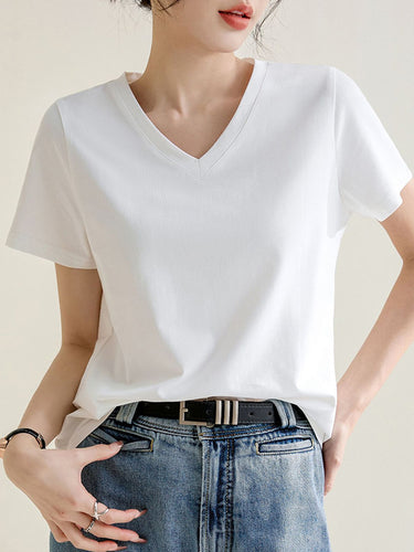Maniche corte sciolte toppe t-shirt con scollo a v-scollo