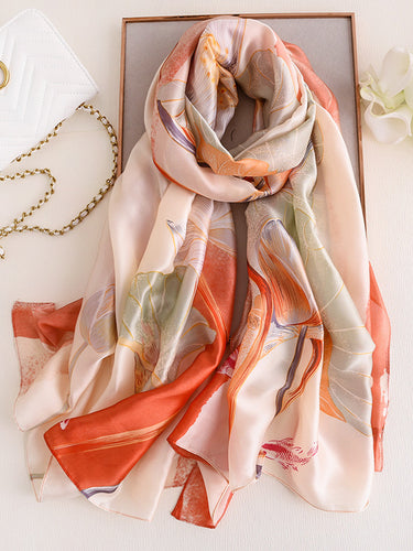 الأزهار القديمة المطبوعة حرير تقليد وشاح شال