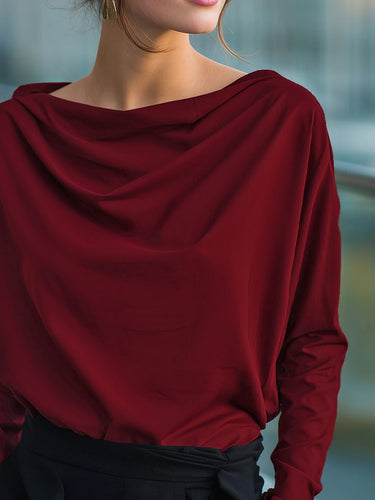 Long Sleeves Loose Solid Color Heaps Collar Blouses&Shirts Tops