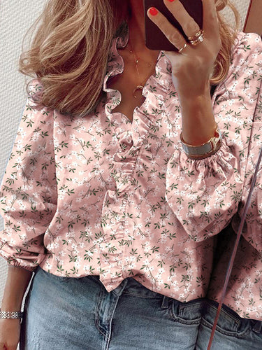 Mangas de hojaldre de moda blusas de cuello en V estampados