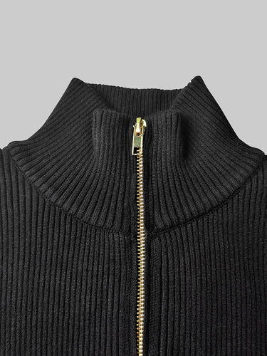 Long Sleeves Skinny Solid Color Zipper High Neck Pullovers