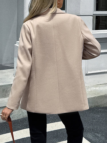 1730594 Long Sleeves Buttoned Pockets Solid Color Notched Collar Suit Outerwear