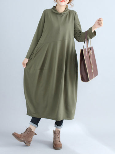 Casual Loose Plus Size Solid Color Hooded Midi Dresses