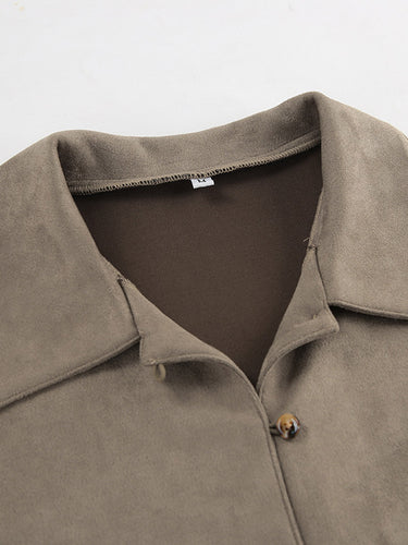 1742237 Long Sleeves Loose Buttoned Solid Color Split-Joint Lapel Blouses&Shirts Tops Outerwear