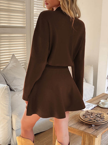 1732171 A-line High Waisted Elasticity Solid Color Round-neck Mini Dresses Sweater Dresses