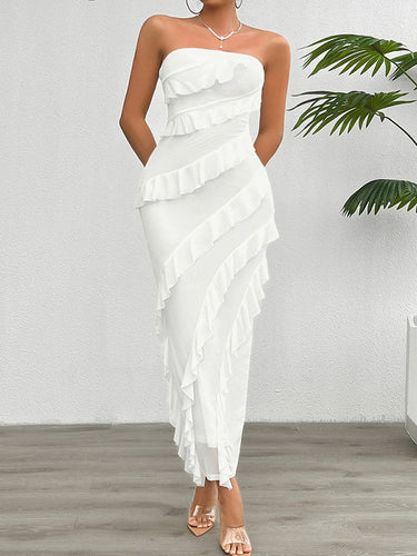Vestidos maxi de tubo de tubo de un tubo de articulación dividida de color sólido de color sólido de color sólido de color sólido de color sólido