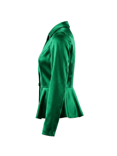 Blazerblouse met elastische taille, hoge taille, knoopsluiting, contrasterende kleur, ruches en splitrevers.&Shirts Tops