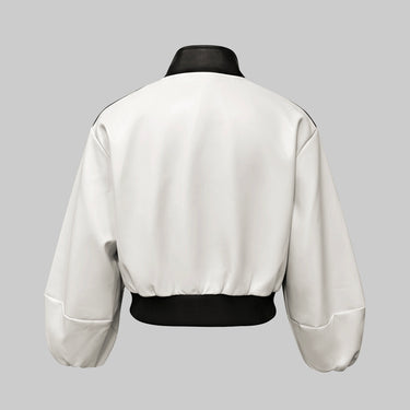 パフスリーブ、コントラストカラー、スプリットジョイントジッパー、スタンドカラージャケット&Cオート麦