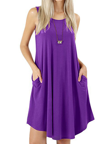 1511249 Loose Pockets Sleeveless Solid Color Spaghetti-Neck Mini Dresses