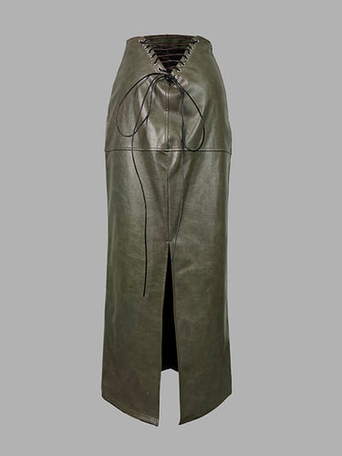 1755271 Column High Waisted Pockets Solid Color Split-Joint Split-Side Zipper Skirts Bottoms