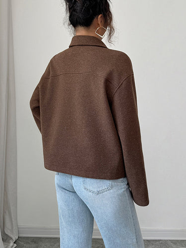 1721781 Long Sleeves Loose Solid Color Zipper Lapel Outerwear