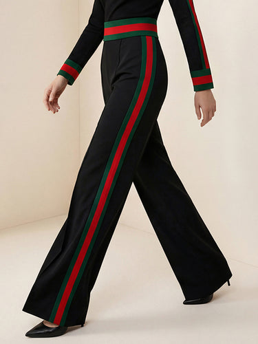 Losse gestreepte broek met wijde pijpen, contrasterende kleuren en zakken met splitverbinding