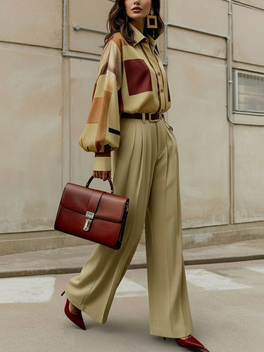 High Waisted Wide Leg No Belt Pleated Pockets Solid Color Pants Trousers