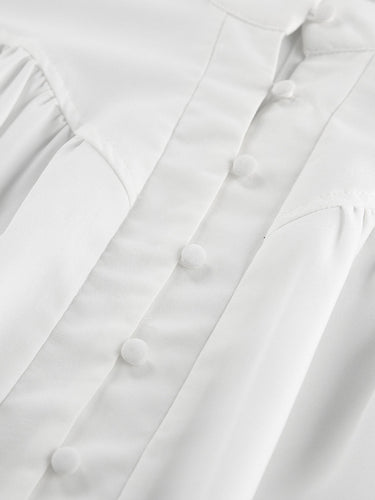 1751863 Blouses met lange mouwen, losse pasvorm, knoopsluiting, plooien en opstaande kraag in effen kleur.&Shirts Tops