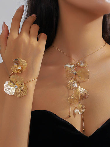 Formato de flor Acessórios de pulseira de cor sólida e colo + colares acessórios Duas peças