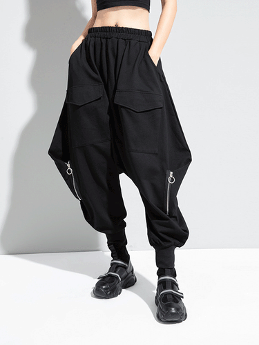 Zipper originale semplice pantaloni harem solidi sciolti