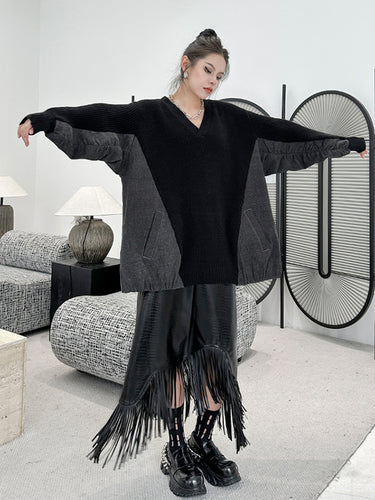 1719703 A-Line Irregularity Asymmetric Buttoned Crocodile Texture Solid Color Tasseled Skirts Bottoms