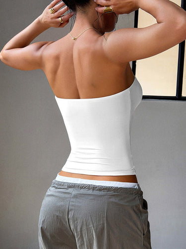 1762484 Skinny Sleeveless Solid Color Tube T-Shirts Tops