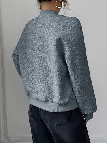 1725216 Long Sleeves Buttoned Elasticity Pockets Solid Color Collarless Jackets&Coats