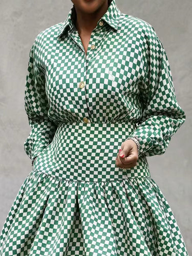 Plaid Contrast Color Buttoned Long Sleeves Lapel Blouses&shirts Tops