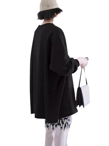 1740466 Long Sleeves Loose Solid Color Sweatshirt Tops