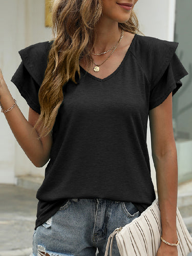 Maniche a volant sciolte a doppia strato solido top-shirt t-shirt t-shirt
