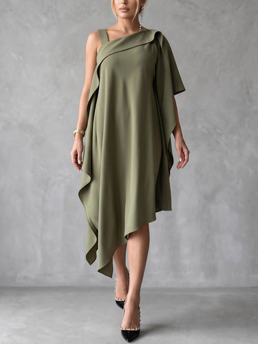 loose one shoulder dress Petal and Pup Women's Nadia Maxi - Black showing side vent. Shop Affordable One-Shoulder Dresses |