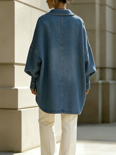 1756927 Long Sleeves Loose Buttoned Solid Color Lapel Blouses&Shirts Tops