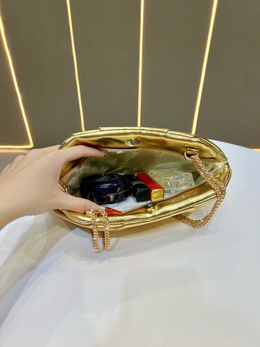 1739585 Chains Pleated Solid Color Zipper Evening Bags & Clutches Shoulder Bags