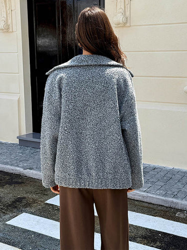 1731514 Long Sleeves Loose Buttoned Solid Color Lapel Cardigan Tops Outerwear