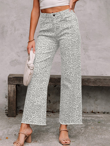 1776945 Bas de pantalon en jean taille haute avec poches léopard