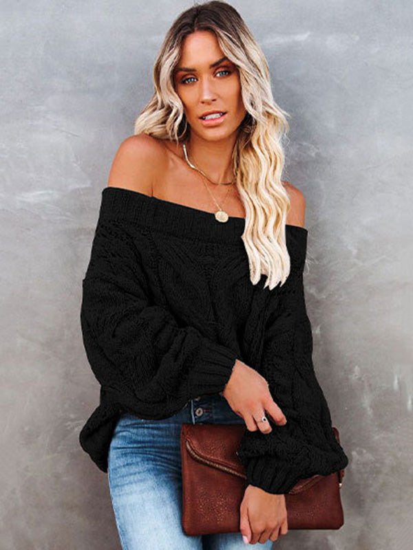 Vintage Solid Color Off Shoulder Sweater