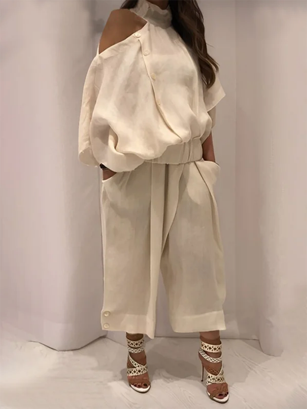 Long Sleeves Buttoned Contrast Color Printed Lapel Blouses&Shirts Tops + Pleated Bodycon Skirts Bottom Two Pieces Set