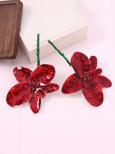 1715043 Flower Shape Rhinestone Shiny Earrings Accessories