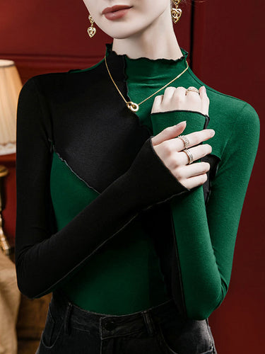 Maniche lunghe Plus size Contrasto color rasfiglio con bombe a foglietto fulture toppe